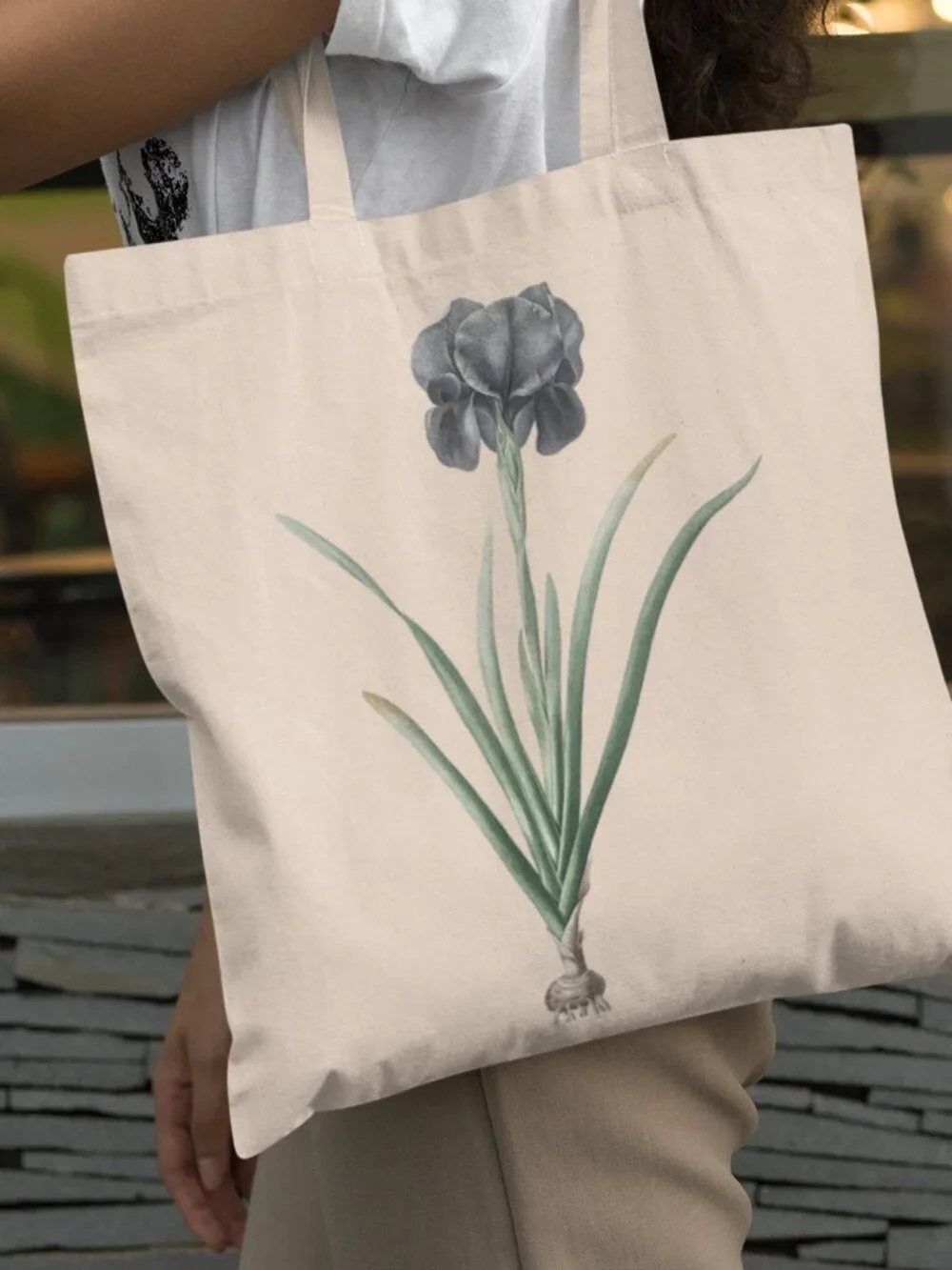 Mourning Iris Vintage Floral Print Graphic Canvas Tote Bag
